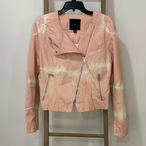 Skinnygirl  Jeans Dan Tie-Dyed Moto Peach Silk Faux Leather Jacket Medium NWT